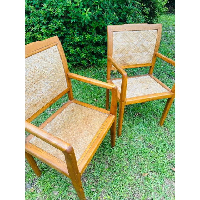 Tan Vintage Asian Cane and Elm Chairs, a Pair For Sale - Image 8 of 9