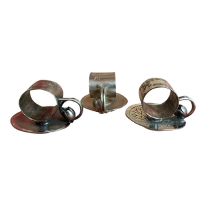 Exquisite Trio of Meriden Britannia Water Lily Quadruple Silver-Plated Napkin Rings, C. 1870s