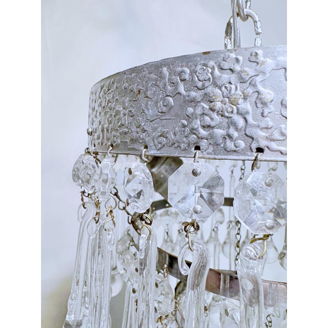 Vintage Crystal Upside Down Waterfall Chandelier With Ornate Silver-Tone Rim For Sale - Image 4 of 6