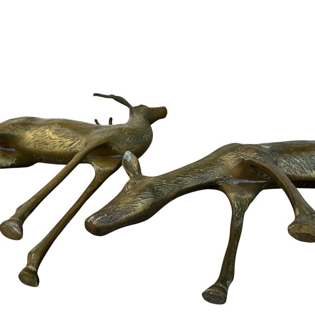 Set of 2 Mid Century Brass Deer Figurines, Buck & Doe For Sale - Image 14 of 15