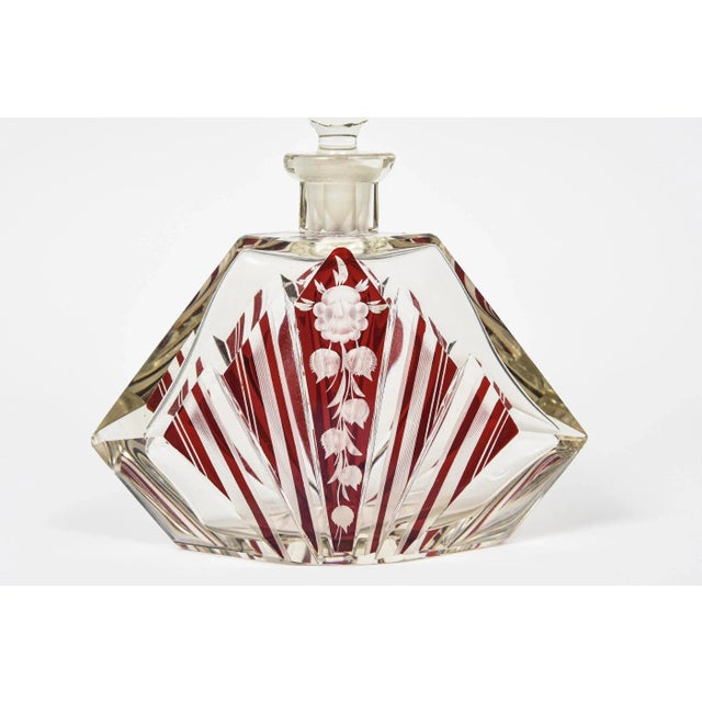 Early 20th Century Early 20th Century Art Deco Czech Bohemian Floral Geometric Red & Clear Cut Glass Perfume Bottle For Sale - Image 5 of 11