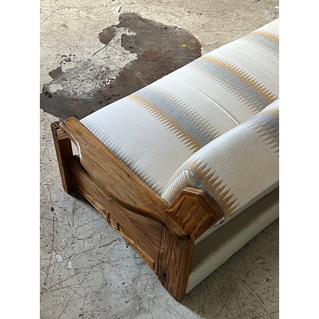 Vintage Carved Wood Sofa With Western Saddle Blanket Upholstery For Sale In Phoenix - Image 6 of 6