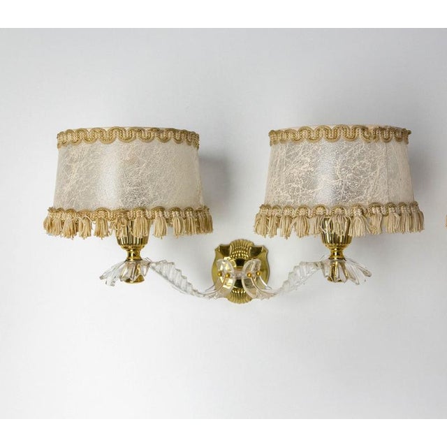 1960s Louis XV Brass and Resin Double Sconces with Lampshades, 1960s, Set of 2 For Sale - Image 5 of 15
