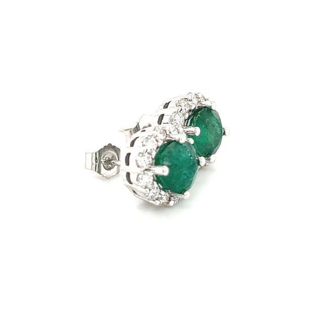 Traditional Natural Emerald Diamond Earrings 14k Gold 3.02 TCW Certified For Sale - Image 3 of 12