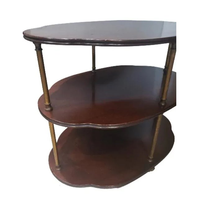 1950s Hollywood Regency 3 Tier Mahogany and Brass Server, Bar Cart on Casters For Sale - Image 9 of 11