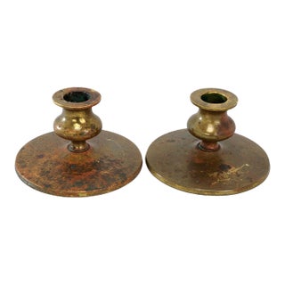 Pair of Antique Brass Candlesticks With Rich Patina Circa 1920 For Sale