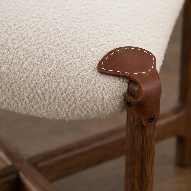 Not Yet Made - Made To Order Handmade Black Walnut Footstool — Foot Rest Ottoman With Bouclé Cushion & Leather Straps For Sale - Image 5 of 5