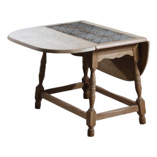 Vintage Danish Oak Drop-Leaf Coffee Table with Decorative Tile Inset, 1960s For Sale