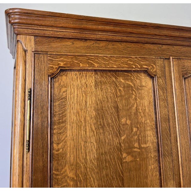 Vintage Louis XVI French Three Door Oak Carved Armoire For Sale - Image 4 of 13