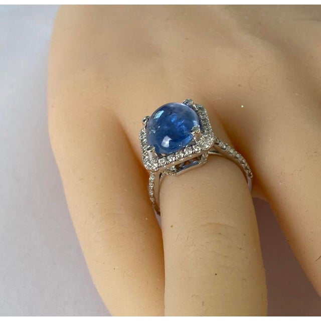 Gia Certified No Heat Sapphire 6.46 Carat Diamond 0.75 Carat White Gold Ring 5.5 For Sale In New York - Image 6 of 8