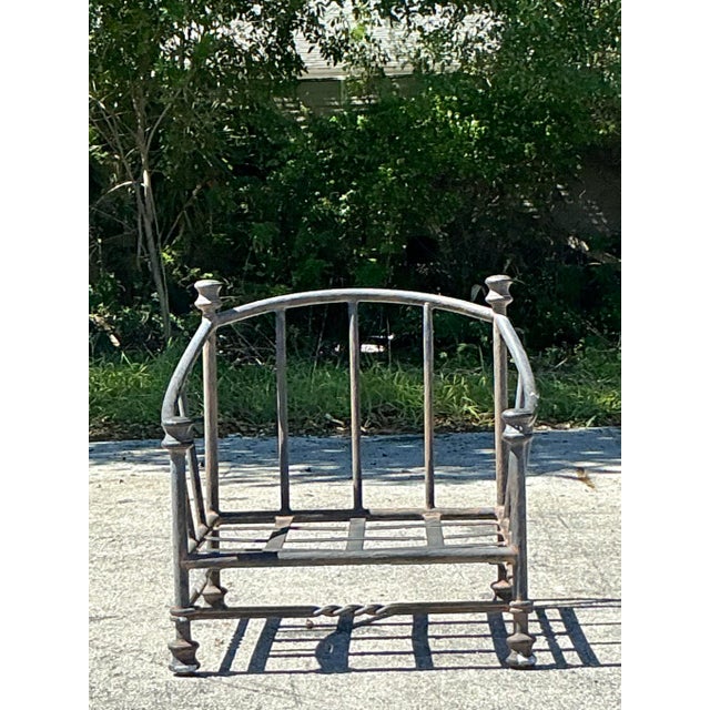 Traditional Vintage Regency Cast Aluminum Lounge Chair For Sale - Image 3 of 11