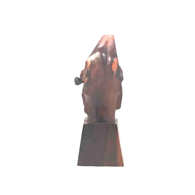 J. Pinal Mid 20th Century Jose Pinal Carved Wood Aztec Bust - Mid Century Modern Sculpture For Sale - Image 4 of 10