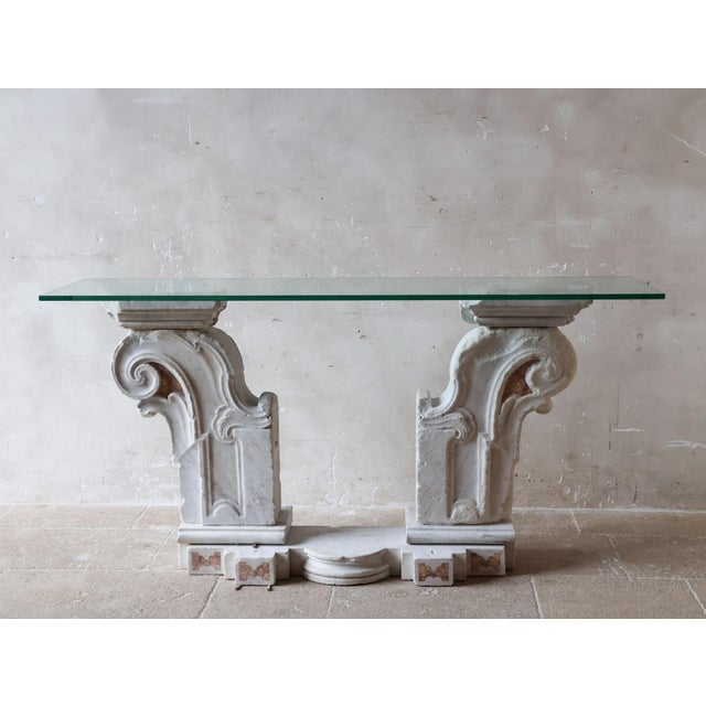 Antique Baroque Marble Console Table with Glass Top For Sale - Image 16 of 16