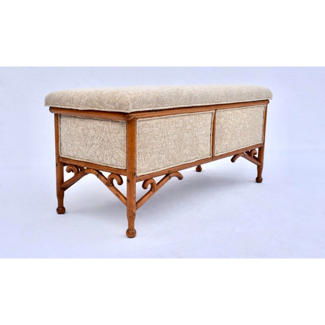 Antique White Early 20th Century Upholstered Steam Bent Oak Arts and Crafts Bench For Sale - Image 8 of 9