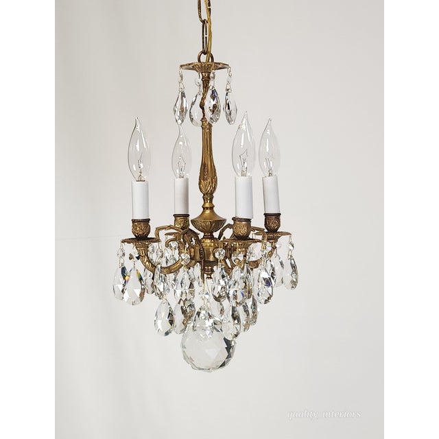 Antique 4 Arm 4 Light Glowing Graceful Brass Cut Lead Glass Crystal Chandelier ~ 4 Available For Sale - Image 12 of 12
