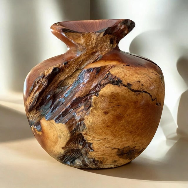 Wood Burlwood Hand Turned Vase Brutalist Decor For Sale - Image 7 of 11
