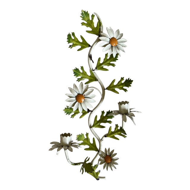Vintage Italian Floral Daisy Tole Wall Mounted Candle Holder For Sale