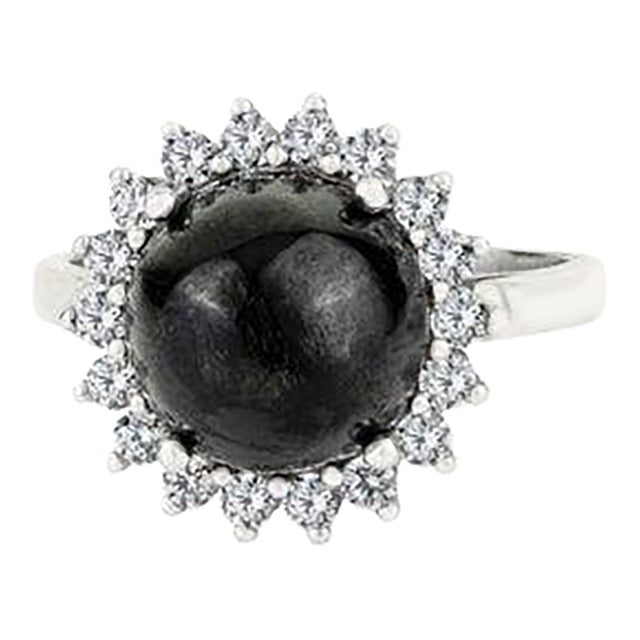 Vintage Inspired Natural Black Star & Zircon Halo Cocktail Ring Size 8 For Sale