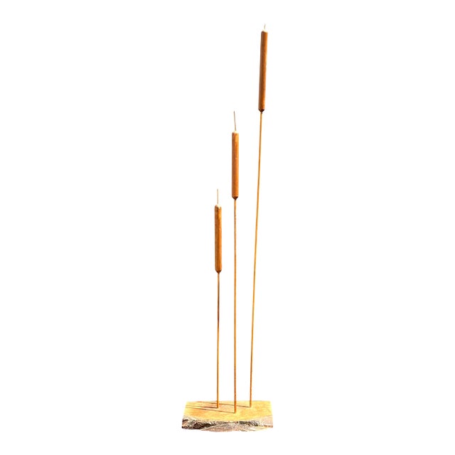 Vintage Hand Carved Sculpture of Cattails For Sale