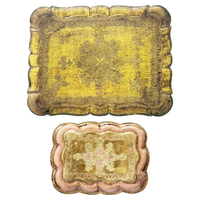 20th Century Gilded Wooden Trays, India, Set of 2 For Sale - Image 14 of 14