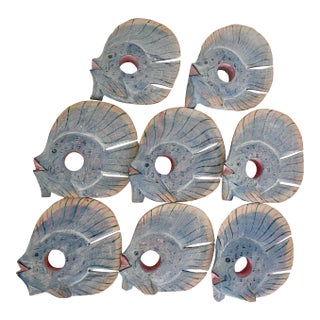 Vintage Painted Wood Tropical Fish Napkin Rings-Set of 8 For Sale