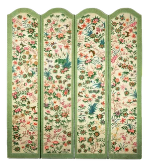 Hand-Painted Floral Screen with Butterflies, Vintage Four-Panel Divider