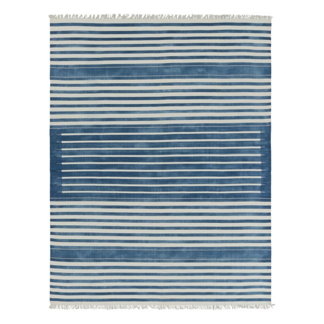 Rug & Kilim's Contemporary Dhurrie Rug in Dark Blue and White Stripes - 6x9 For Sale - Image 9 of 9
