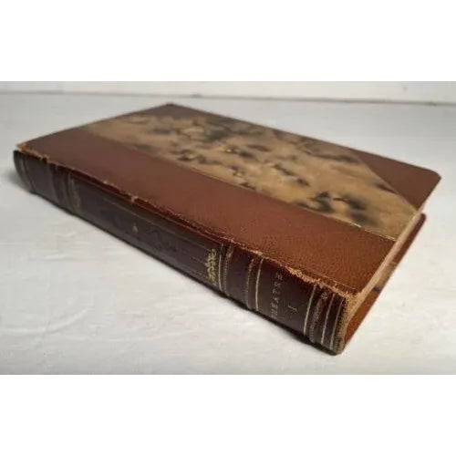 Antique French Leather Books - Decorative Marbled Covers - Set of 3 For Sale - Image 4 of 11