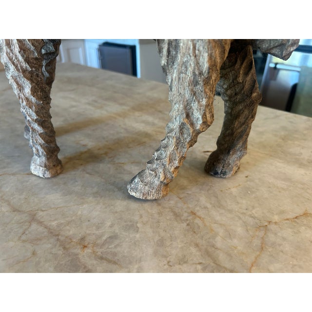 Rustic European Antique European Folk Art Carved Wooden Sheep Sculpture For Sale - Image 3 of 11