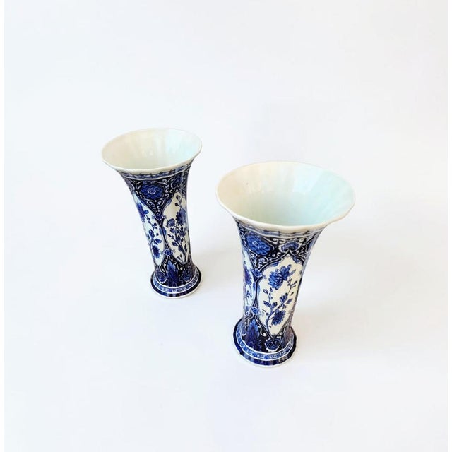 Delft Blue Pottery Trumpet Vases from Boch Royal Sphinx Maastricht, Holland, 1960s, Set of 2 For Sale - Image 16 of 18