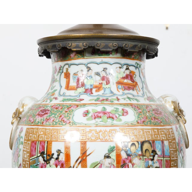 A Rose Medallion Chinese Export Canton baluster vase circa 1800 mounted as a table lamp wired for the USA. This exquisite...