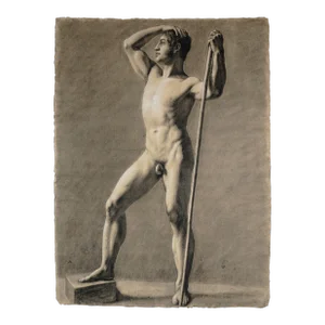 French School Charcoal Life Drawing Academic Male Nude Portrait Study