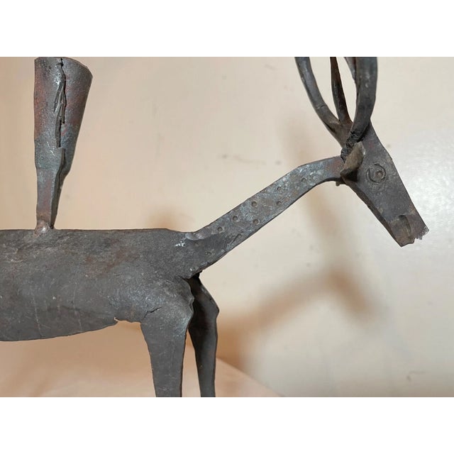 Antique Handmade Wrought Iron Buck Deer Sculpture Candle Holder Statue Stand For Sale - Image 10 of 15