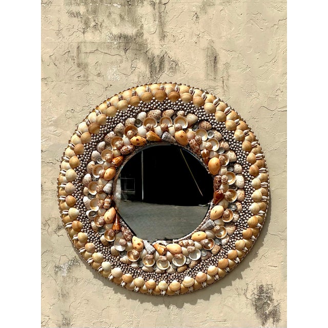 Vintage Monumental Shell Encrusted Round Mirror For Sale - Image 12 of 12