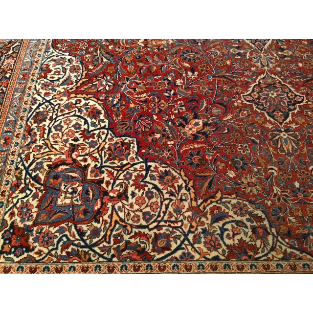 Early 20th Century Persian Kashan Rug, Hand-Knotted Wool & Cotton, Floral Garden Pattern, Brick-Red & Ivory, 9x12 For Sale - Image 10 of 13