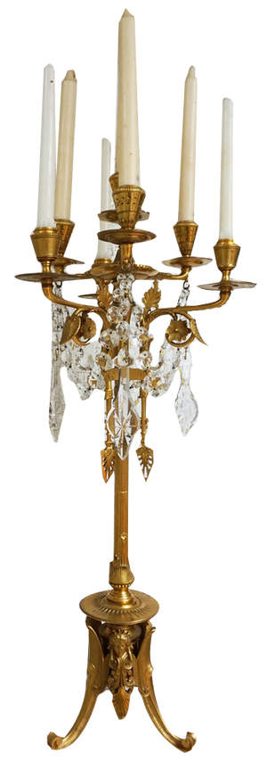 French Empire Neoclassical 7-Light Candelabra in Gilt Bronze and Crystal