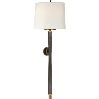Thomas O'Brien for Visual Comfort Signature Edie Baluster Sconce in Bronze and Hand-Rubbed Antique Brass with Linen Shade For Sale