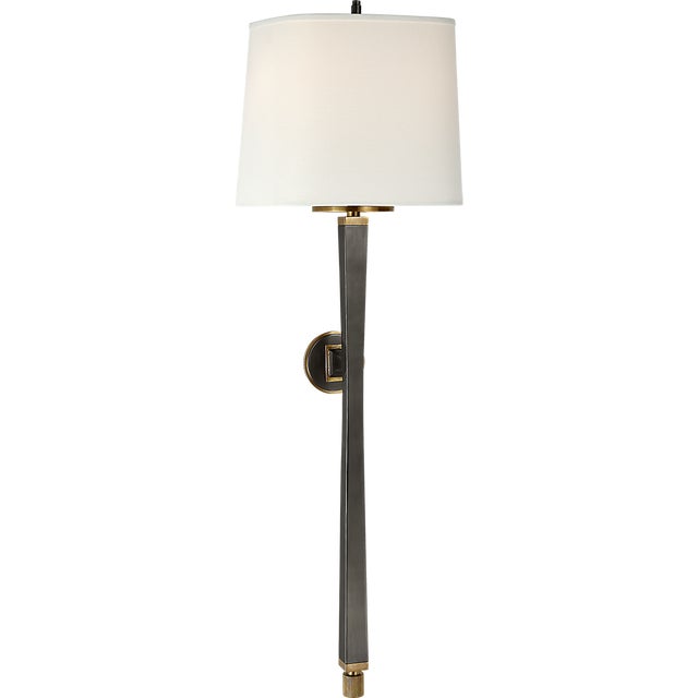 Thomas O'Brien for Visual Comfort Signature Edie Baluster Sconce in Bronze and Hand-Rubbed Antique Brass with Linen Shade For Sale