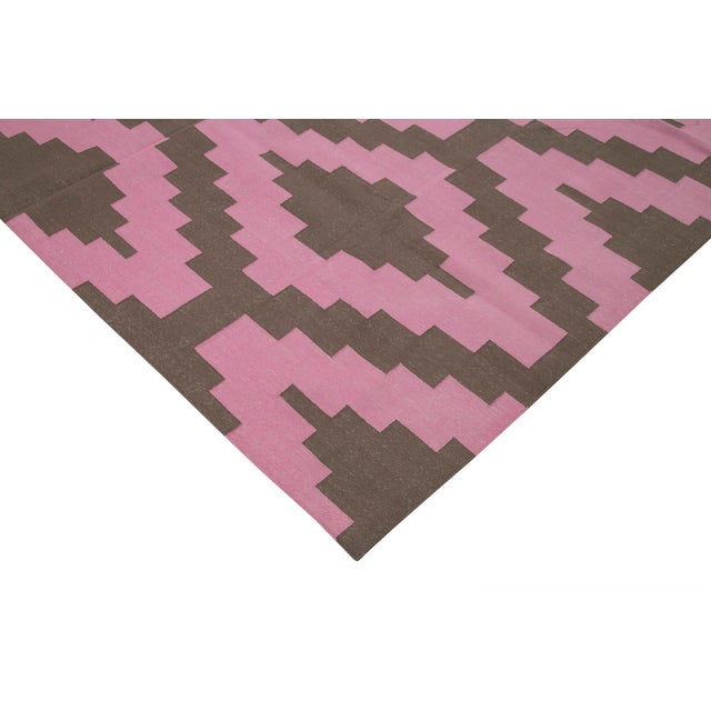 Pink Dhurrie Rug with Geometric Pattern Chairish