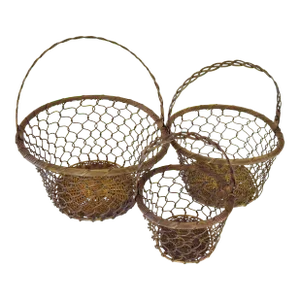 Vintage Solid Brass Woven Wire Nesting Baskets - Set of 3