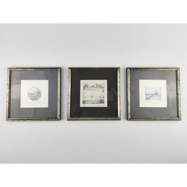 Unknown, Landscapes, 1970s, Etchings on Paper, Framed, Set of 3 For Sale - Image 11 of 11