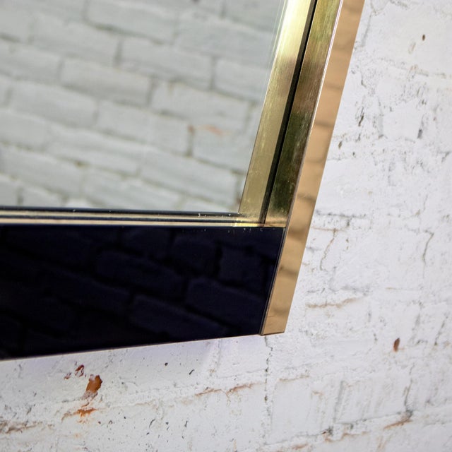 Late 20th Century Modern to Art Deco Revival Wall Mirror Black & Brass Rectangular Frame For Sale - Image 6 of 18