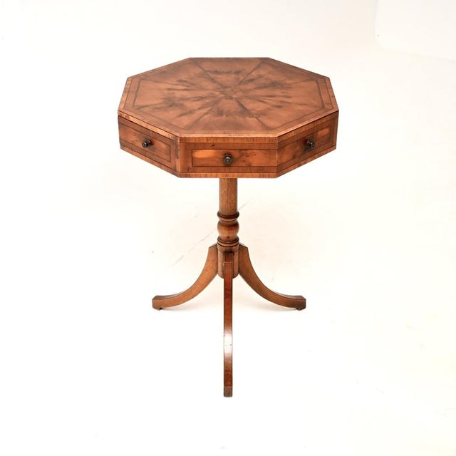 Brown Vintage Regency Style Inlaid Yew Wood Octagonal Drum Table, 1930 For Sale - Image 8 of 8