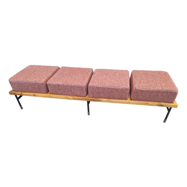 Large Francesco Giuseppe Series Bench with Brick Bouclé Seat by Luigi Caccia Dominioni for Azucena, 1950s For Sale