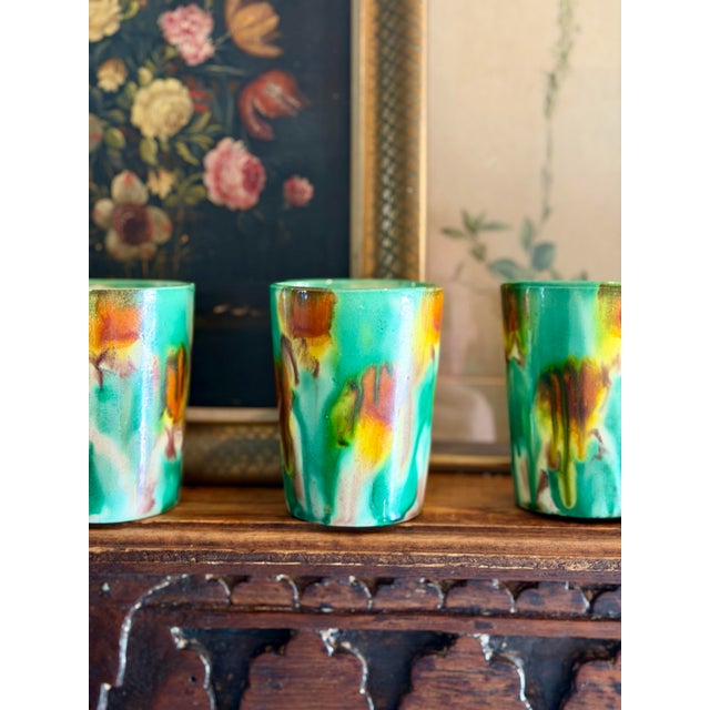Antique Drip Glaze Ceramic Tumblers - Set of 6 For Sale - Image 4 of 7