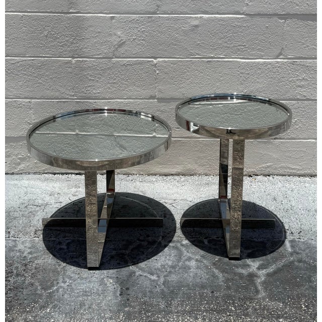 Mid-Century Modern Vintage Chrome Mirrored Side Tables After Minotti - Set of 2 For Sale - Image 3 of 8