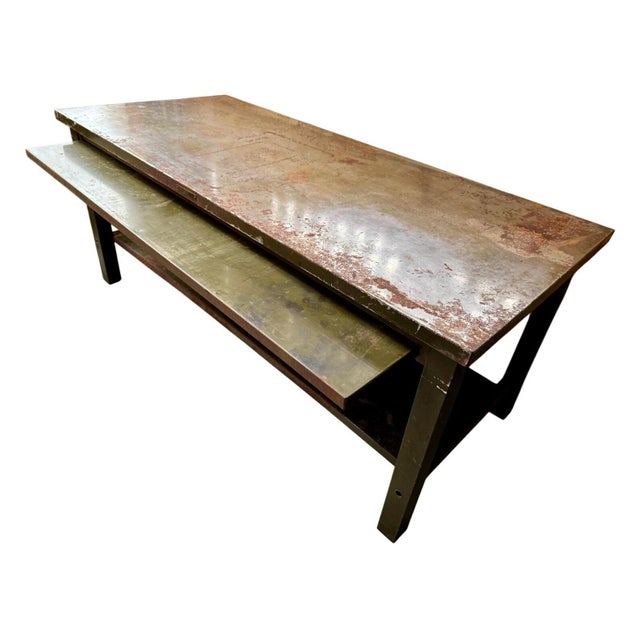 Exceptional early Kardex industrial work table with extraordinary proportions, original painted surface, and a large...