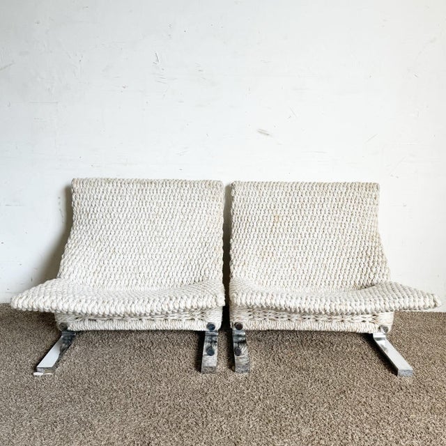 Italian Marzio Cecchi Low Knitted Rope and Chrome Lounge Chairs - a Pair For Sale - Image 3 of 11