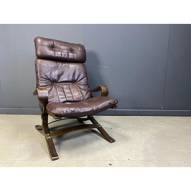 Vintage Scandinavian Leather and Bentwood Armchair by Ingmar Relling, 1970s For Sale - Image 3 of 12