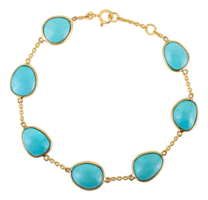 Classic 13.7ct Turquoise Cabochon Bezel Set Station Bracelet in 14k Yellow Gold